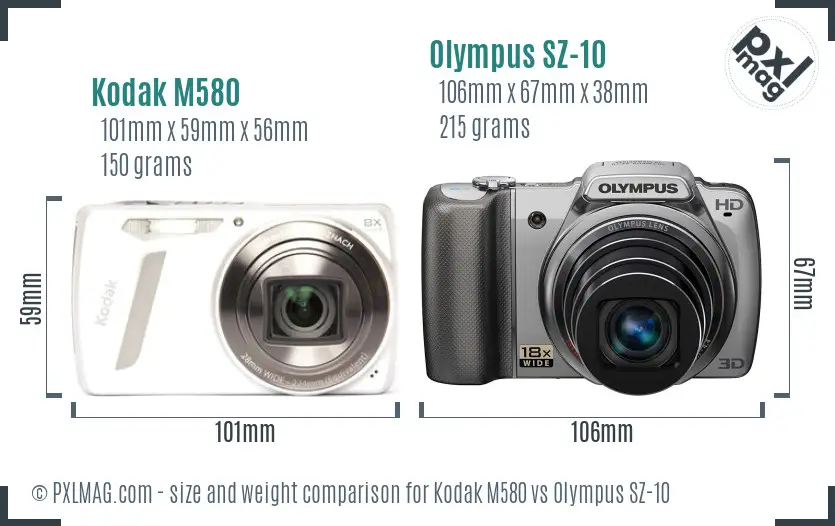 Kodak M580 vs Olympus SZ-10 size comparison