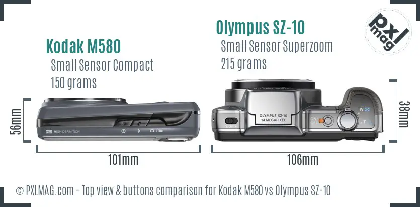 Kodak M580 vs Olympus SZ-10 top view buttons comparison
