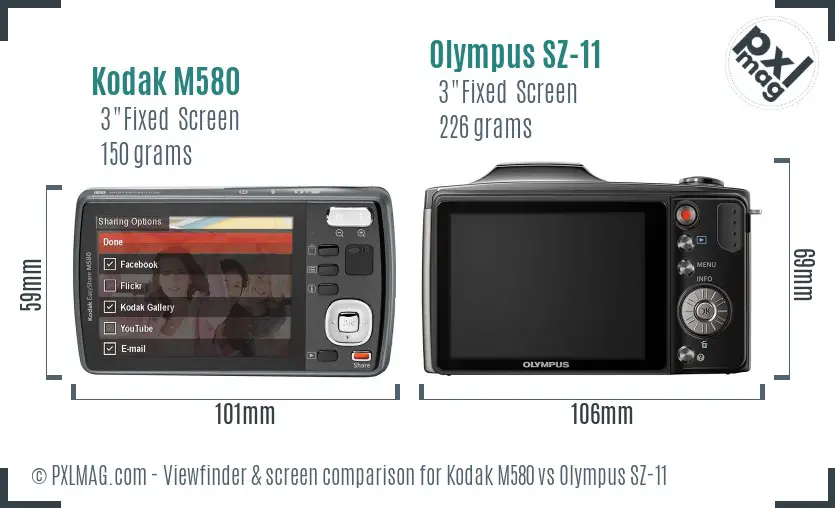 Kodak M580 vs Olympus SZ-11 Screen and Viewfinder comparison