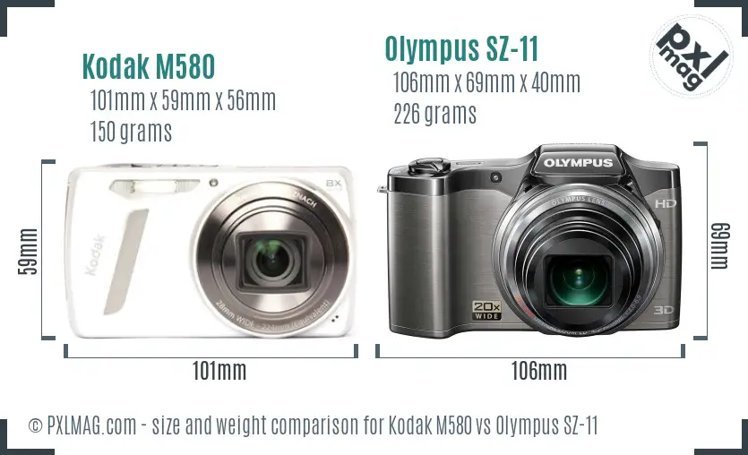 Kodak M580 vs Olympus SZ-11 size comparison