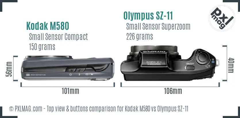 Kodak M580 vs Olympus SZ-11 top view buttons comparison