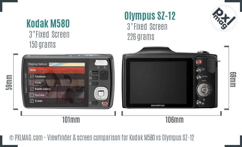 Kodak M580 vs Olympus SZ-12 Screen and Viewfinder comparison