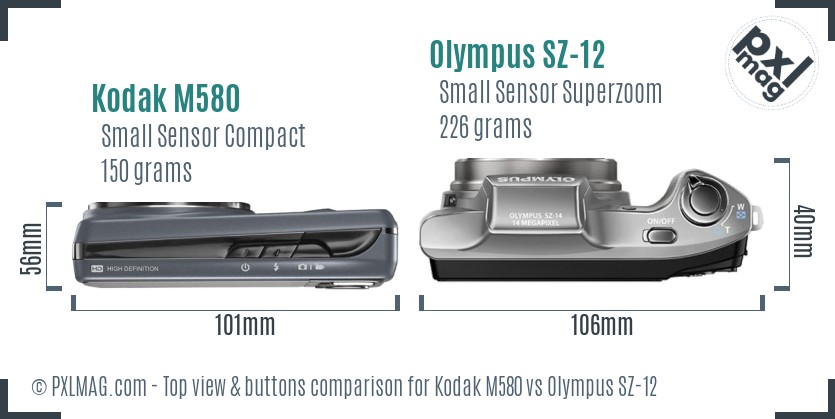 Kodak M580 vs Olympus SZ-12 top view buttons comparison