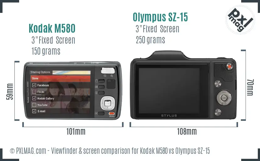 Kodak M580 vs Olympus SZ-15 Screen and Viewfinder comparison