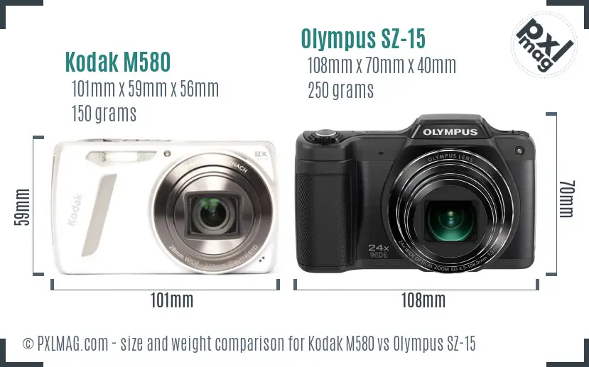 Kodak M580 vs Olympus SZ-15 size comparison