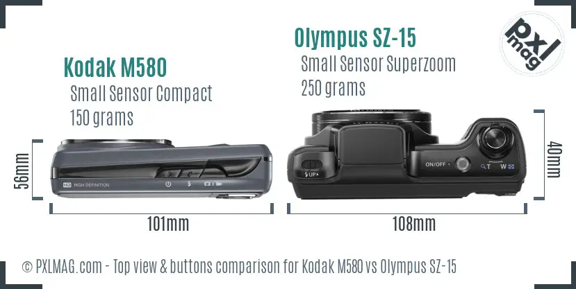 Kodak M580 vs Olympus SZ-15 top view buttons comparison