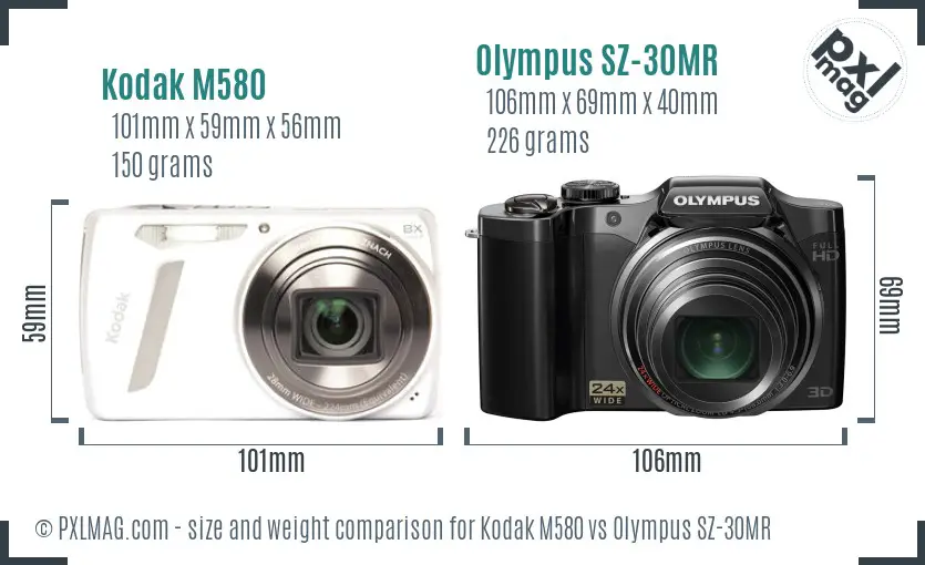 Kodak M580 vs Olympus SZ-30MR size comparison
