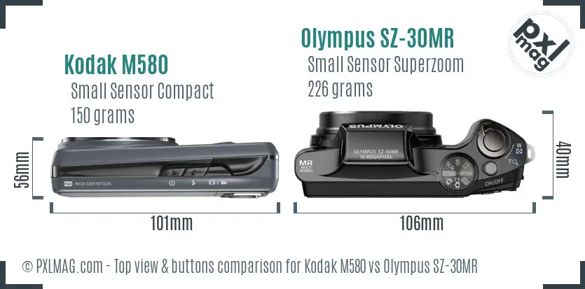 Kodak M580 vs Olympus SZ-30MR top view buttons comparison