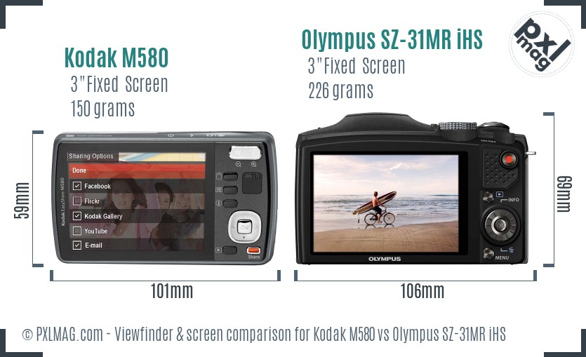 Kodak M580 vs Olympus SZ-31MR iHS Screen and Viewfinder comparison