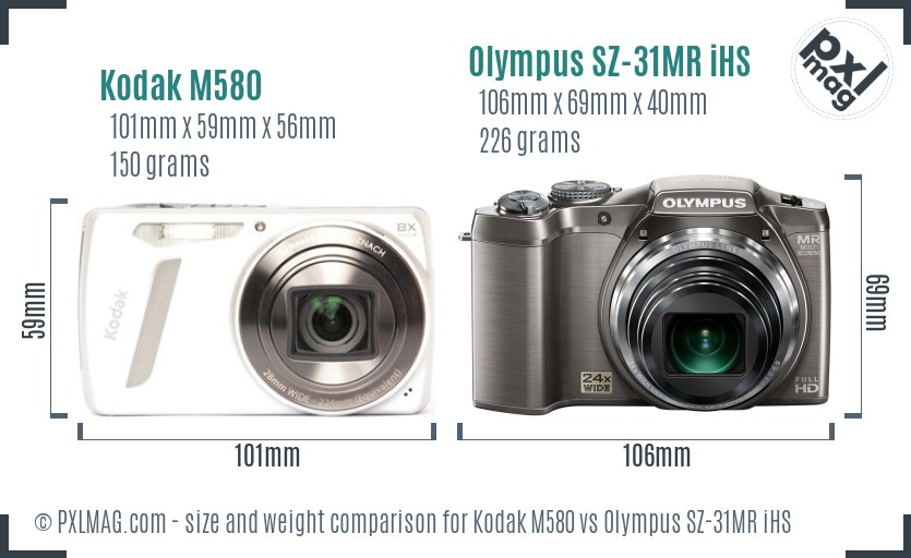 Kodak M580 vs Olympus SZ-31MR iHS size comparison