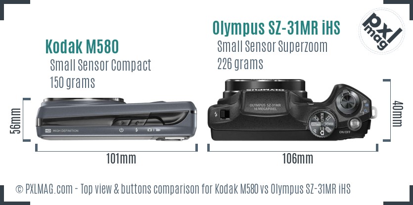 Kodak M580 vs Olympus SZ-31MR iHS top view buttons comparison