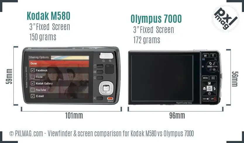 Kodak M580 vs Olympus 7000 Screen and Viewfinder comparison