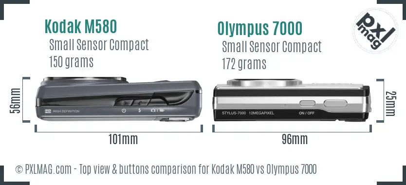 Kodak M580 vs Olympus 7000 top view buttons comparison