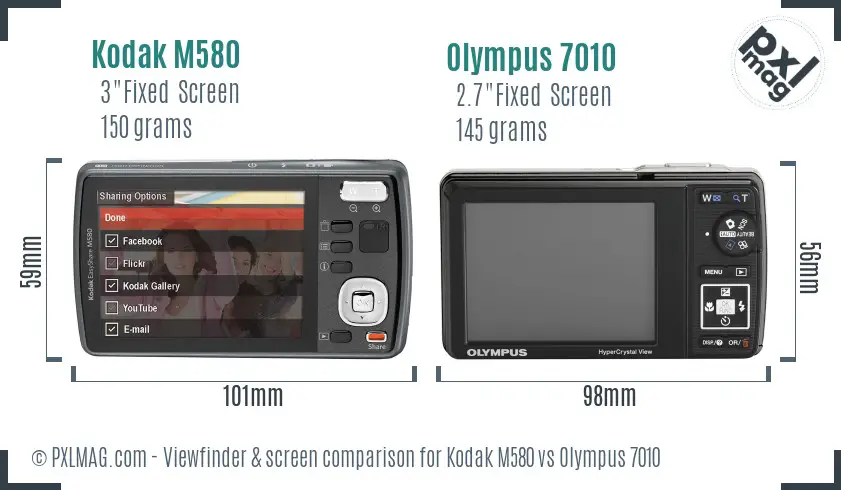 Kodak M580 vs Olympus 7010 Screen and Viewfinder comparison