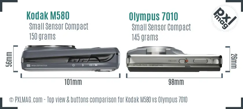 Kodak M580 vs Olympus 7010 top view buttons comparison
