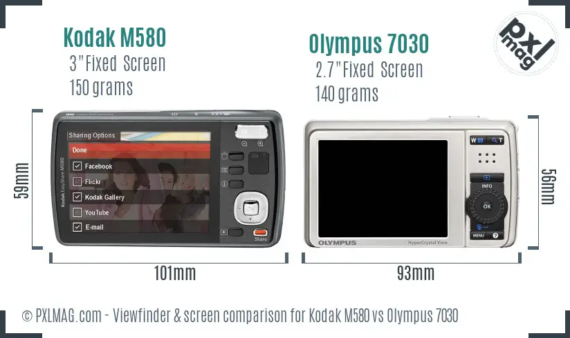 Kodak M580 vs Olympus 7030 Screen and Viewfinder comparison