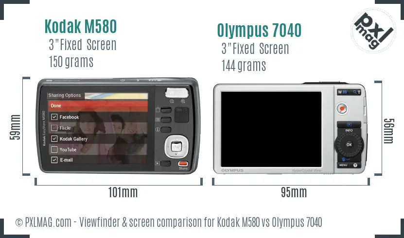 Kodak M580 vs Olympus 7040 Screen and Viewfinder comparison