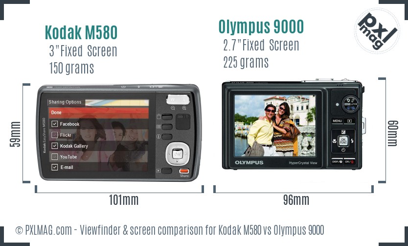 Kodak M580 vs Olympus 9000 Screen and Viewfinder comparison
