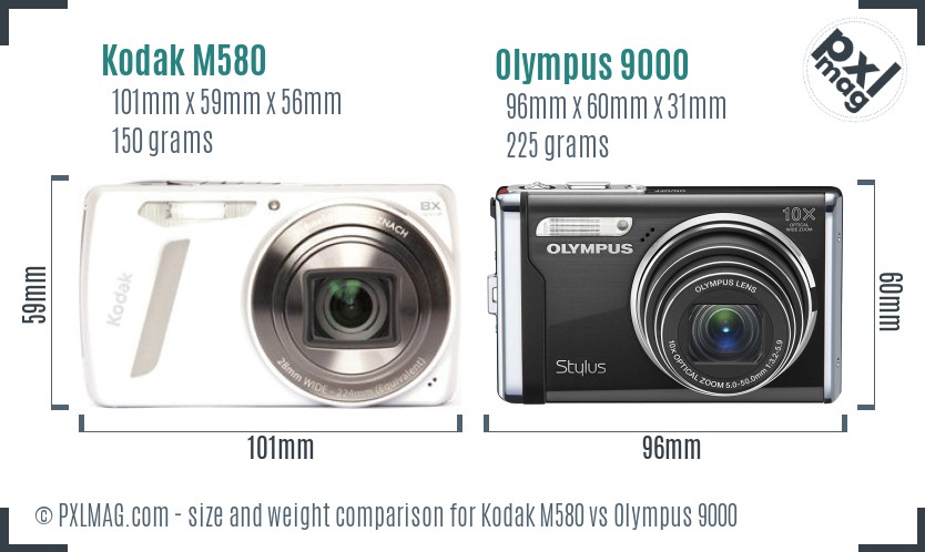 Kodak M580 vs Olympus 9000 size comparison