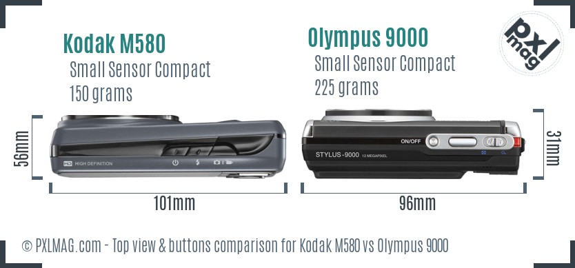 Kodak M580 vs Olympus 9000 top view buttons comparison