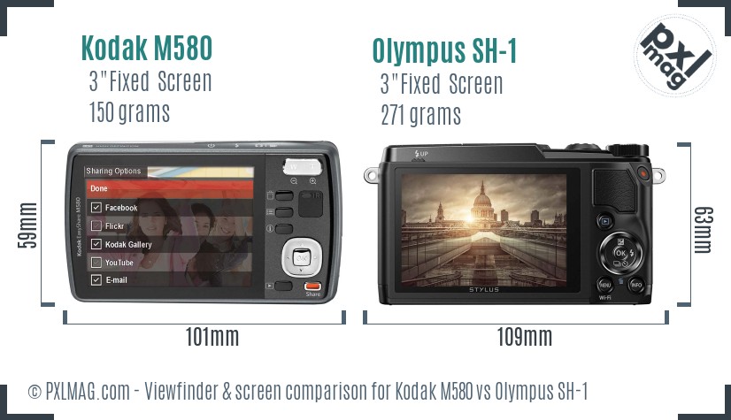 Kodak M580 vs Olympus SH-1 Screen and Viewfinder comparison
