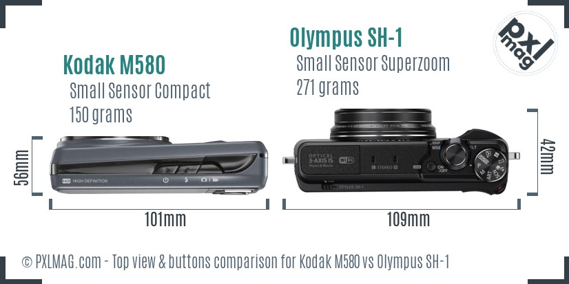 Kodak M580 vs Olympus SH-1 top view buttons comparison