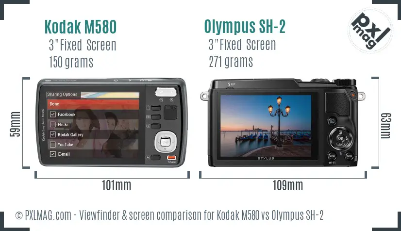 Kodak M580 vs Olympus SH-2 Screen and Viewfinder comparison