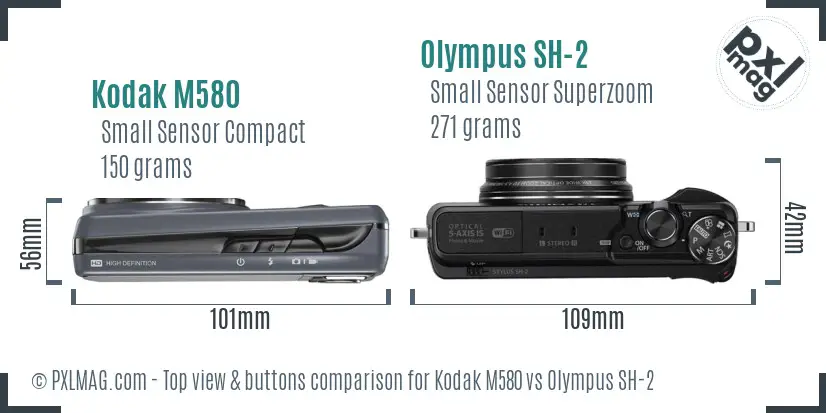 Kodak M580 vs Olympus SH-2 top view buttons comparison