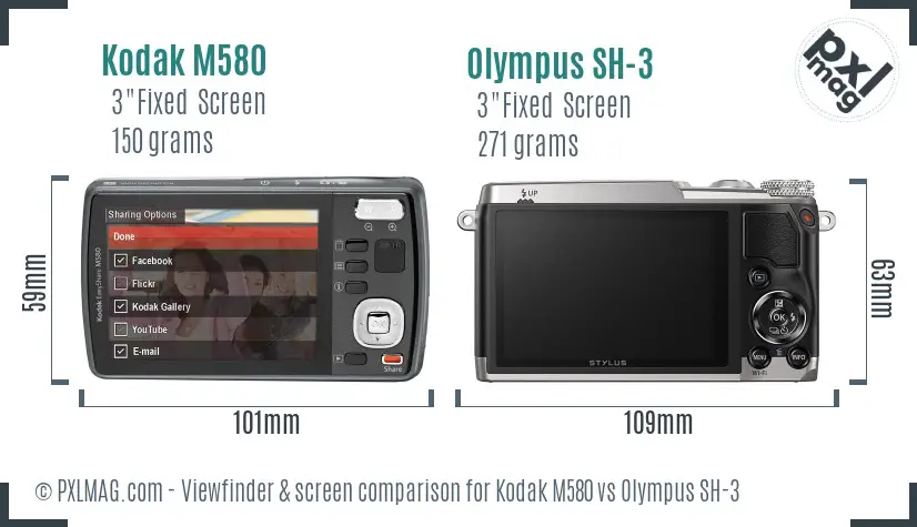 Kodak M580 vs Olympus SH-3 Screen and Viewfinder comparison