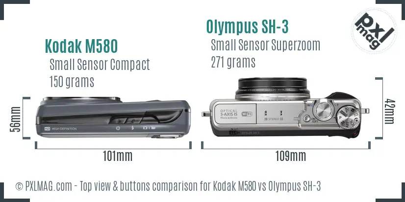 Kodak M580 vs Olympus SH-3 top view buttons comparison
