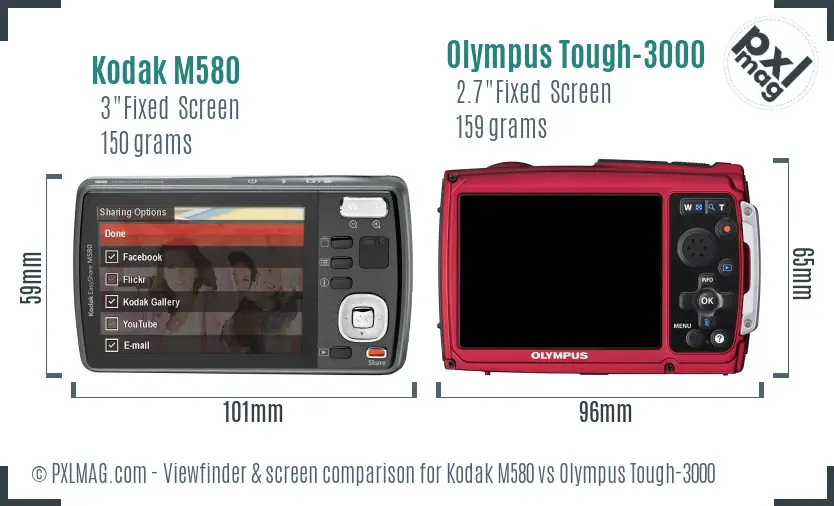 Kodak M580 vs Olympus Tough-3000 Screen and Viewfinder comparison