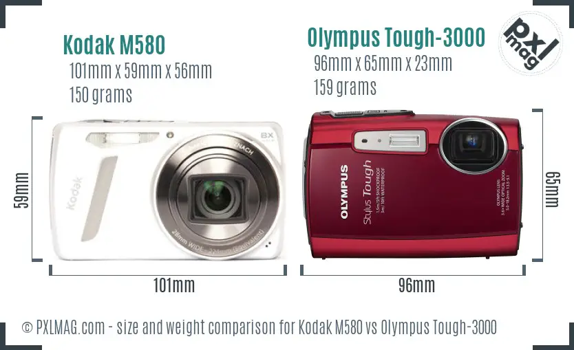 Kodak M580 vs Olympus Tough-3000 size comparison