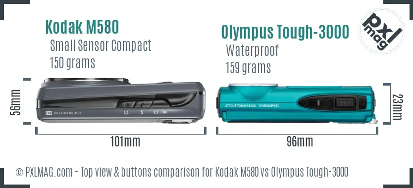 Kodak M580 vs Olympus Tough-3000 top view buttons comparison