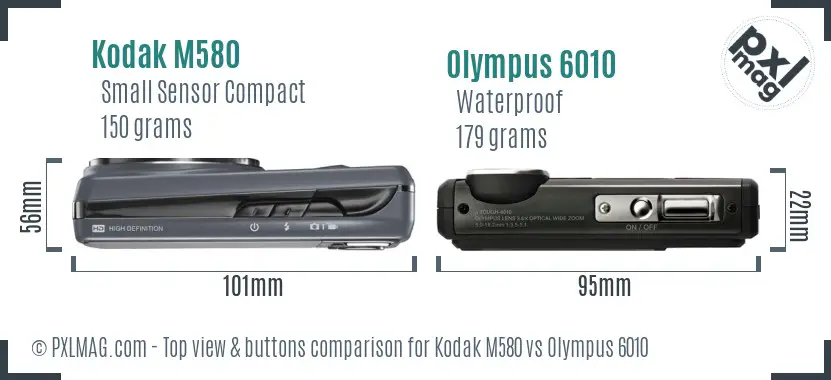 Kodak M580 vs Olympus 6010 top view buttons comparison Kodak M580 vs Olympus 6010 top view buttons comparison