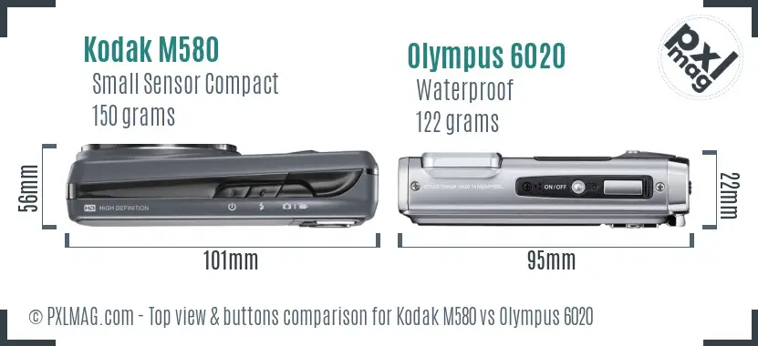Kodak M580 vs Olympus 6020 top view buttons comparison