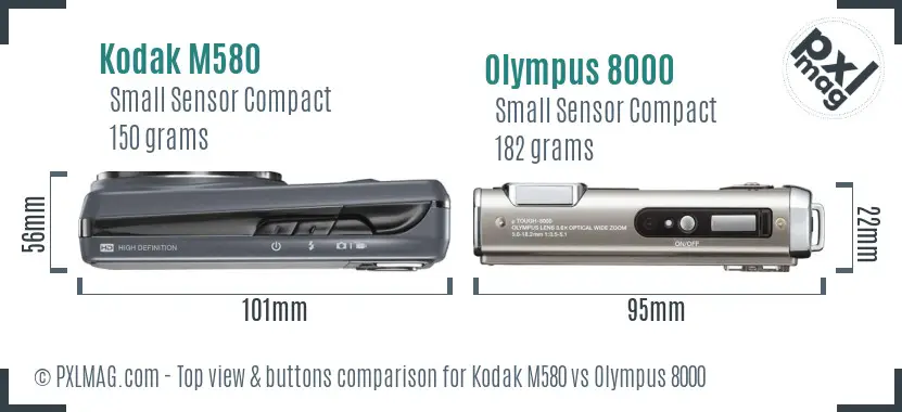 Kodak M580 vs Olympus 8000 top view buttons comparison
