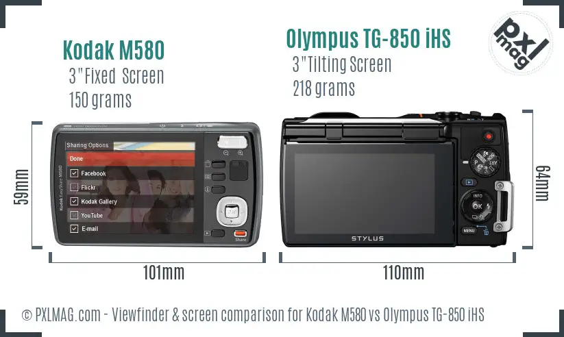 Kodak M580 vs Olympus TG-850 iHS Screen and Viewfinder comparison