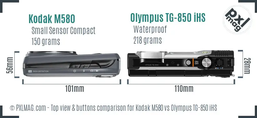 Kodak M580 vs Olympus TG-850 iHS top view buttons comparison