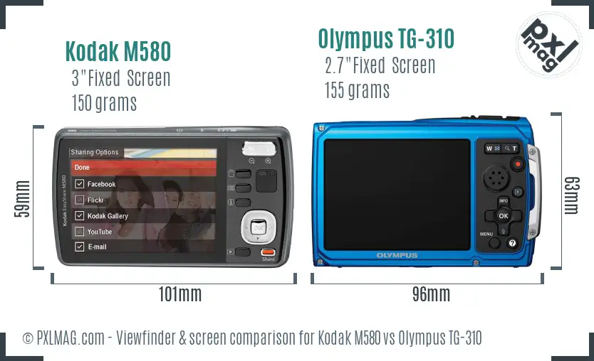 Kodak M580 vs Olympus TG-310 Screen and Viewfinder comparison