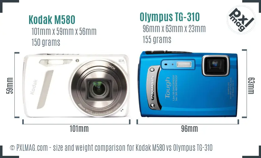 Kodak M580 vs Olympus TG-310 size comparison