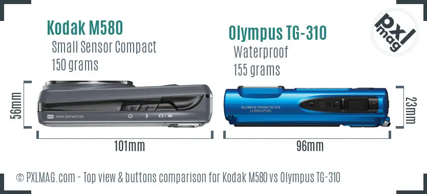 Kodak M580 vs Olympus TG-310 top view buttons comparison