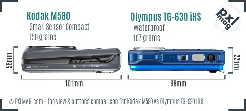 Kodak M580 vs Olympus TG-630 iHS top view buttons comparison Kodak M580 vs Olympus TG-630 iHS top view buttons comparison