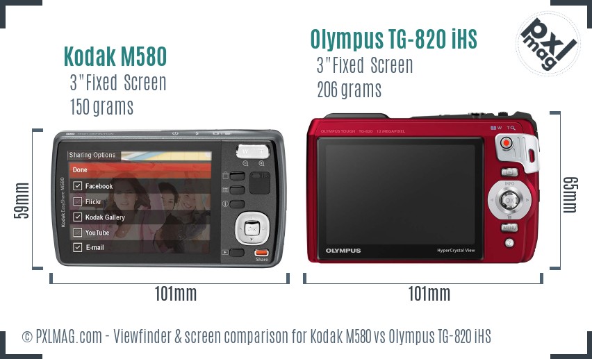 Kodak M580 vs Olympus TG-820 iHS Screen and Viewfinder comparison