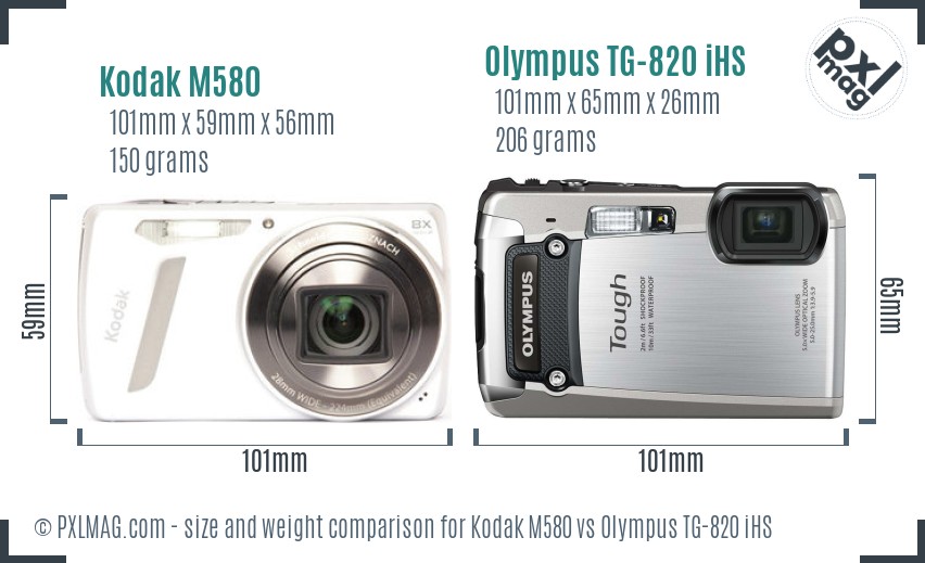 Kodak M580 vs Olympus TG-820 iHS size comparison Kodak M580 vs Olympus TG-820 iHS size comparison