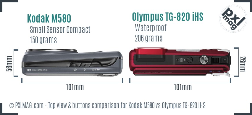 Kodak M580 vs Olympus TG-820 iHS top view buttons comparison