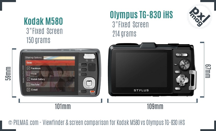 Kodak M580 vs Olympus TG-830 iHS Screen and Viewfinder comparison