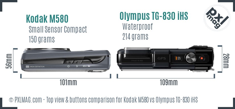 Kodak M580 vs Olympus TG-830 iHS top view buttons comparison