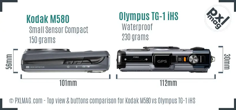 Kodak M580 vs Olympus TG-1 iHS top view buttons comparison