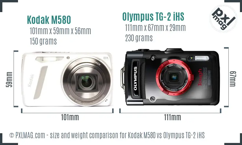 Kodak M580 vs Olympus TG-2 iHS size comparison Kodak M580 vs Olympus TG-2 iHS size comparison