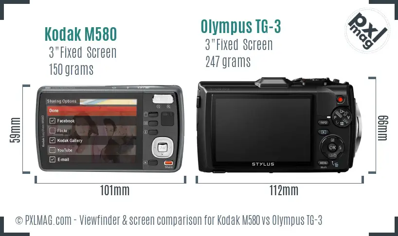 Kodak M580 vs Olympus TG-3 Screen and Viewfinder comparison